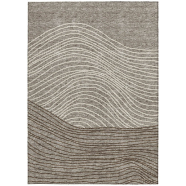 HomeRoots 5' Stylish Taupe Beige and Brown Striped Washable Rug for Indoor/Outdoor Use – Durable & Easy Care! 660974
