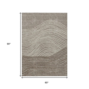 HomeRoots 5' Stylish Taupe Beige and Brown Striped Washable Rug for Indoor/Outdoor Use – Durable & Easy Care! 660974