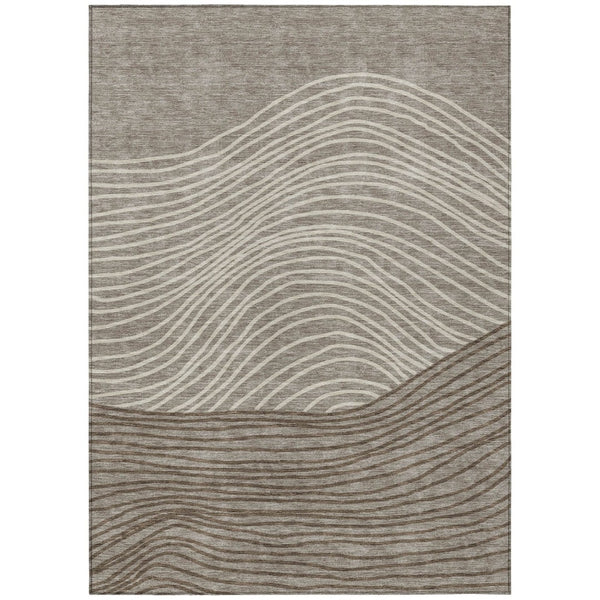 HomeRoots 5' Stylish Taupe Beige and Brown Striped Washable Rug for Indoor/Outdoor Use – Durable & Easy Care! 660974