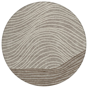 HomeRoots 8' Round Striped Area Rug in Taupe, Beige & Brown – Stylish, Washable, Stain-Resistant for Indoors & Outdoors 660975