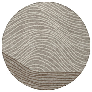HomeRoots 8' Round Striped Area Rug in Taupe, Beige & Brown – Stylish, Washable, Stain-Resistant for Indoors & Outdoors 660975