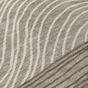 HomeRoots 8' Round Striped Area Rug in Taupe, Beige & Brown – Stylish, Washable, Stain-Resistant for Indoors & Outdoors 660975