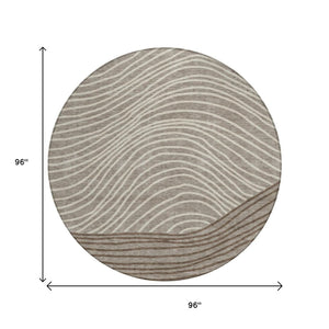 HomeRoots 8' Round Striped Area Rug in Taupe, Beige & Brown – Stylish, Washable, Stain-Resistant for Indoors & Outdoors 660975