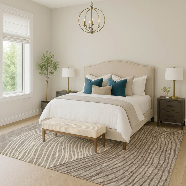 HomeRoots 9' X 12' Durable Taupe Beige Brown Striped Area Rug – Washable, Stylish for Indoor & Outdoor Use! 660977