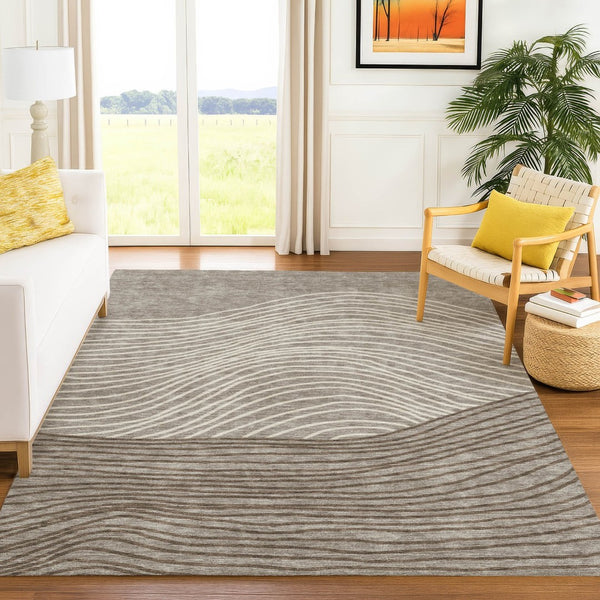 HomeRoots 10' Taupe Beige & Brown Striped Washable Area Rug - Durable Indoor/Outdoor Style for High-Traffic Spaces 660978