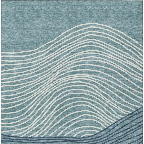 HomeRoots 5' X 8' Coastal Teal Blue & Ivory Striped Area Rug – Durable, Washable for Indoor/Outdoor Use! 660980