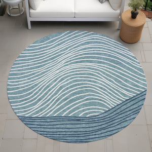 HomeRoots 8' Teal Blue and Ivory Striped Area Rug – Modern Washable Design for Indoor & Outdoor Durability 660981