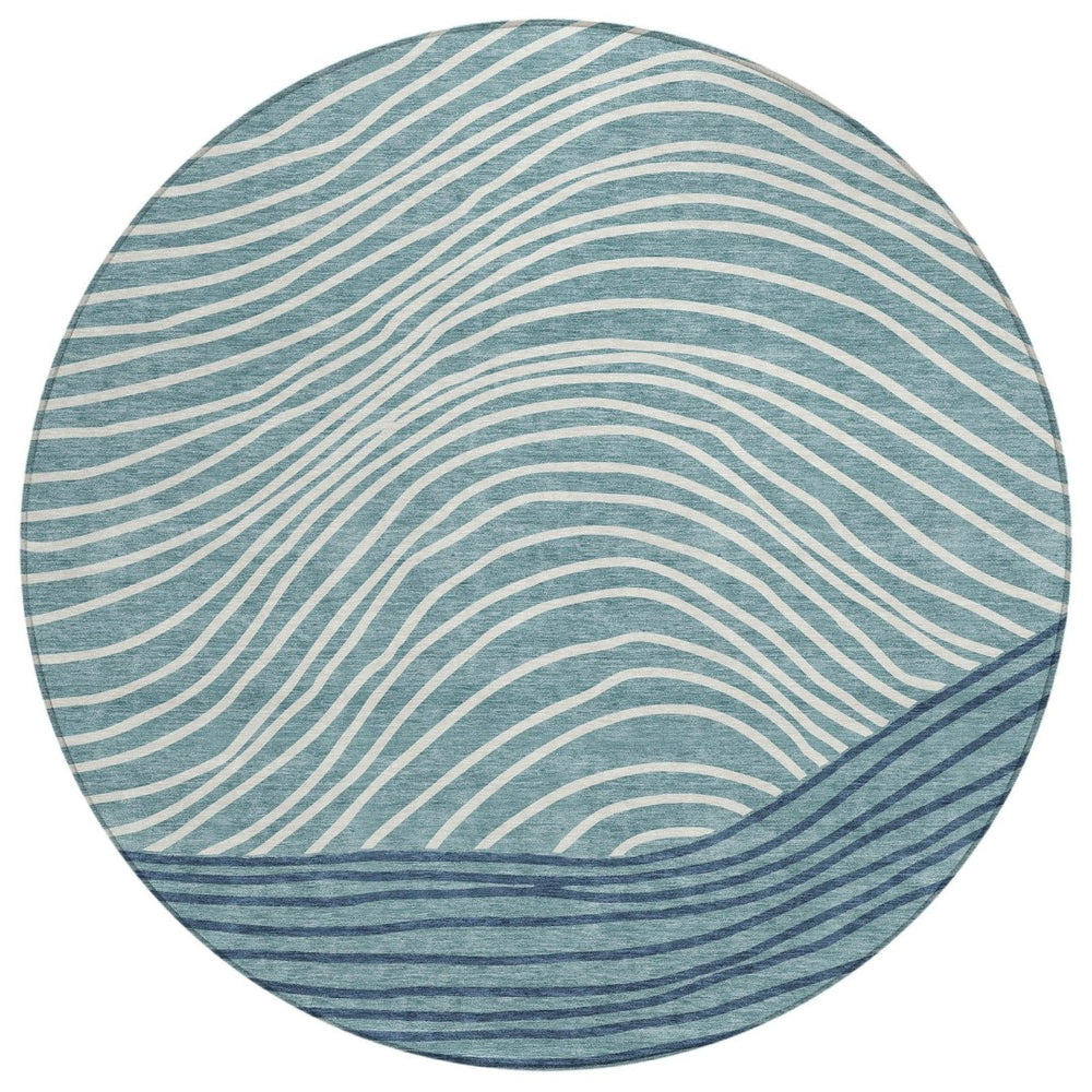 HomeRoots 8' Teal Blue and Ivory Striped Area Rug – Modern Washable Design for Indoor & Outdoor Durability 660981