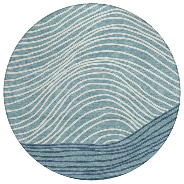 HomeRoots 8' Teal Blue and Ivory Striped Area Rug – Modern Washable Design for Indoor & Outdoor Durability 660981
