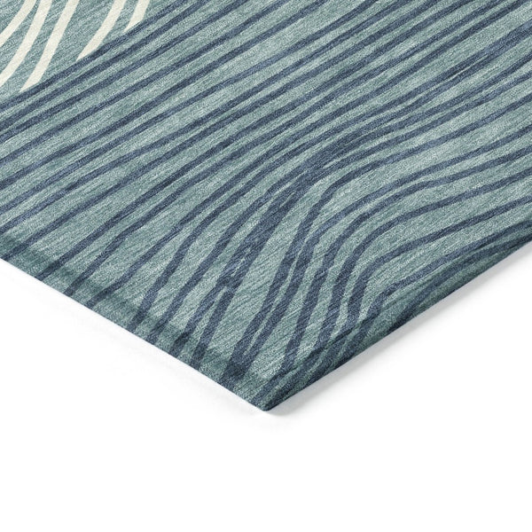 HomeRoots 8' Teal Blue and Ivory Striped Area Rug – Modern Washable Design for Indoor & Outdoor Durability 660981
