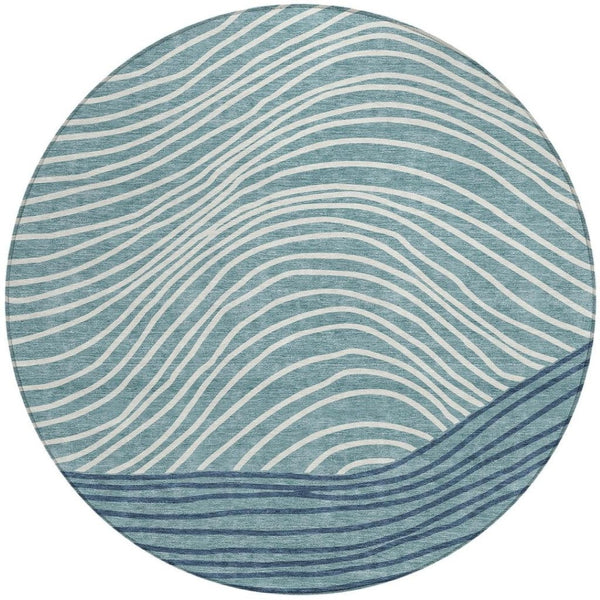 HomeRoots 8' Teal Blue and Ivory Striped Area Rug – Modern Washable Design for Indoor & Outdoor Durability 660981