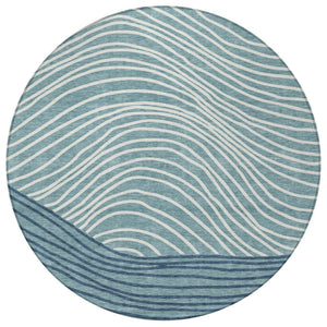 HomeRoots 8' Teal Blue and Ivory Striped Area Rug – Modern Washable Design for Indoor & Outdoor Durability 660981