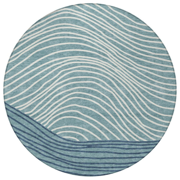 HomeRoots 8' Teal Blue and Ivory Striped Area Rug – Modern Washable Design for Indoor & Outdoor Durability 660981