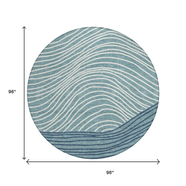 HomeRoots 8' Teal Blue and Ivory Striped Area Rug – Modern Washable Design for Indoor & Outdoor Durability 660981