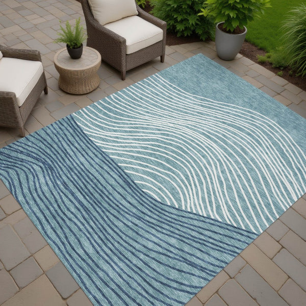 HomeRoots 8' Teal Blue and Ivory Striped Indoor Outdoor Area Rug – Durable, Washable, Stain Resistant, Versatile! 660982
