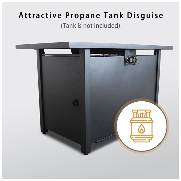 English Elm 25" Steel Outdoor Fire Pit Table with Lid — Durable Black 42" W Gathering Table for Patio Evenings B120P242624