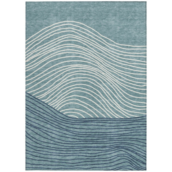 HomeRoots 9' X 12' Teal Blue & Ivory Striped Washable Rug – Coastal Style for Indoor & Outdoor Spaces! 660983