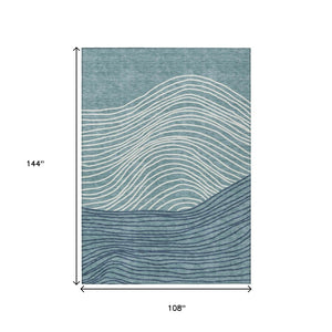 HomeRoots 9' X 12' Teal Blue & Ivory Striped Washable Rug – Coastal Style for Indoor & Outdoor Spaces! 660983