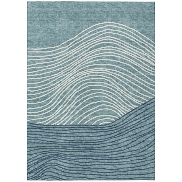 HomeRoots 9' X 12' Teal Blue & Ivory Striped Washable Rug – Coastal Style for Indoor & Outdoor Spaces! 660983