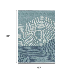 HomeRoots 10' Teal Blue & Ivory Striped Washable Area Rug – Durable, Stylish for Indoor/Outdoor Use & Easy Care! 660984