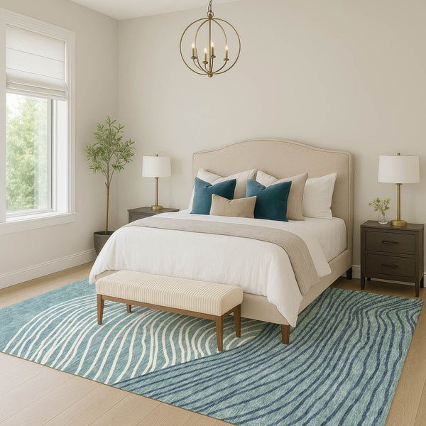 HomeRoots 10' Teal Blue & Ivory Striped Washable Area Rug – Durable, Stylish for Indoor/Outdoor Use & Easy Care! 660984
