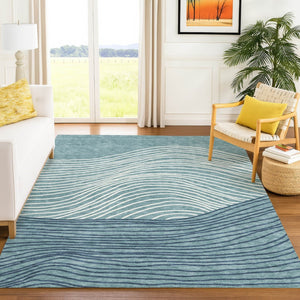 HomeRoots 10' Teal Blue & Ivory Striped Washable Area Rug – Durable, Stylish for Indoor/Outdoor Use & Easy Care! 660984