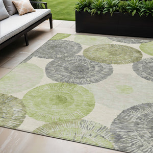 HomeRoots 5' X 8' Artichoke Green Abstract Area Rug - Washable, Durable, Stylish for Indoor & Outdoor Use! 660986