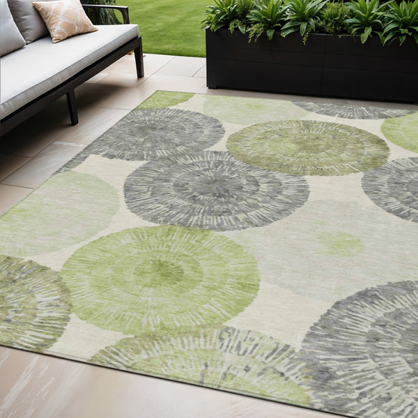HomeRoots 5' X 8' Artichoke Green Abstract Area Rug - Washable, Durable, Stylish for Indoor & Outdoor Use! 660986