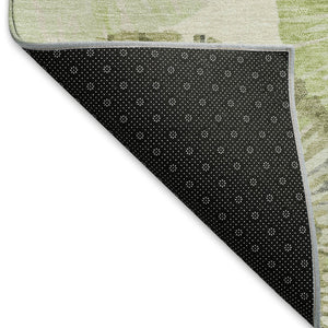 HomeRoots 8' Modern Round Abstract Area Rug in Artichoke Green, Ivory & Gray – Washable for Indoor & Outdoor Use 660987