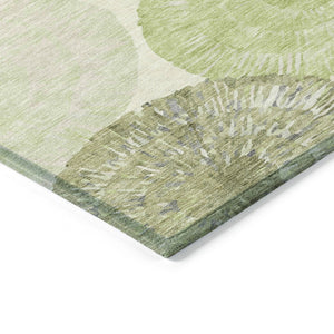 HomeRoots 8' Modern Round Abstract Area Rug in Artichoke Green, Ivory & Gray – Washable for Indoor & Outdoor Use 660987