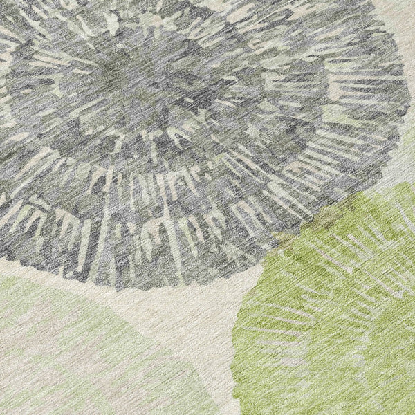 HomeRoots 8' Modern Round Abstract Area Rug in Artichoke Green, Ivory & Gray – Washable for Indoor & Outdoor Use 660987