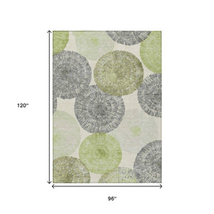 HomeRoots 8' X 10' Artichoke Green Abstract Washable Area Rug - Modern Design for Indoor & Outdoor Spaces 660988
