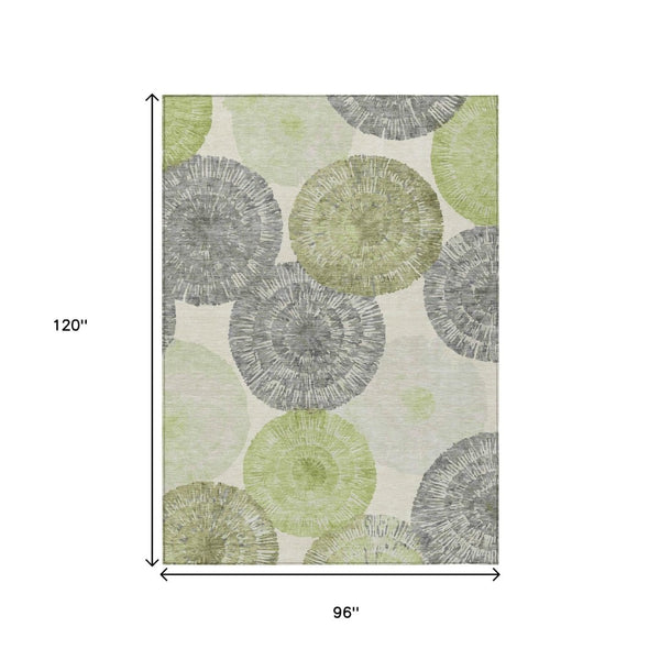 HomeRoots 8' X 10' Artichoke Green Abstract Washable Area Rug - Modern Design for Indoor & Outdoor Spaces 660988