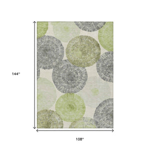HomeRoots 9' X 12' Artichoke Green Abstract Area Rug - Stylish, Washable, Indoor/Outdoor, Durable & Easy Care! 660989