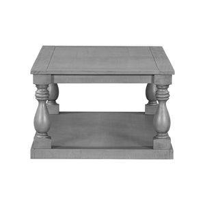 English Elm U_Style Vintage Coffee Table With Artistic Vase Column Legs - Luxurious Pine Veneer For Timeless Elegance N711P256967E-GIGA