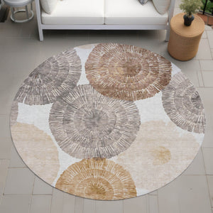 HomeRoots 8' Copper, Ivory & Gray Round Abstract Rug - Stylish, Washable, Indoor/Outdoor, Durable & Easy Care 660993