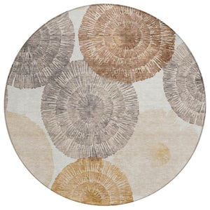 HomeRoots 8' Copper, Ivory & Gray Round Abstract Rug - Stylish, Washable, Indoor/Outdoor, Durable & Easy Care 660993
