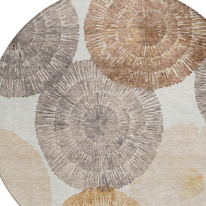 HomeRoots 8' Copper, Ivory & Gray Round Abstract Rug - Stylish, Washable, Indoor/Outdoor, Durable & Easy Care 660993