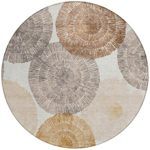 HomeRoots 8' Copper, Ivory & Gray Round Abstract Rug - Stylish, Washable, Indoor/Outdoor, Durable & Easy Care 660993