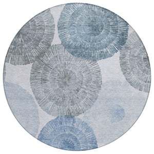 HomeRoots 8' Round Abstract Area Rug in Denim Blue, Ivory & Gray - Stylish, Washable, Indoor/Outdoor Use! 660999