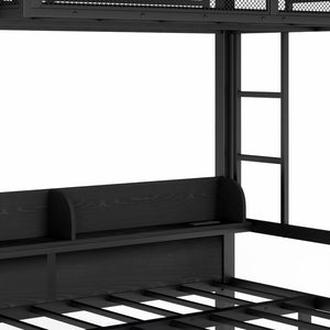 English Elm Twin Over Metal Bunk Bed with Led Lights Usb Ports Drawers and Sofa Conversion W5305S00002
