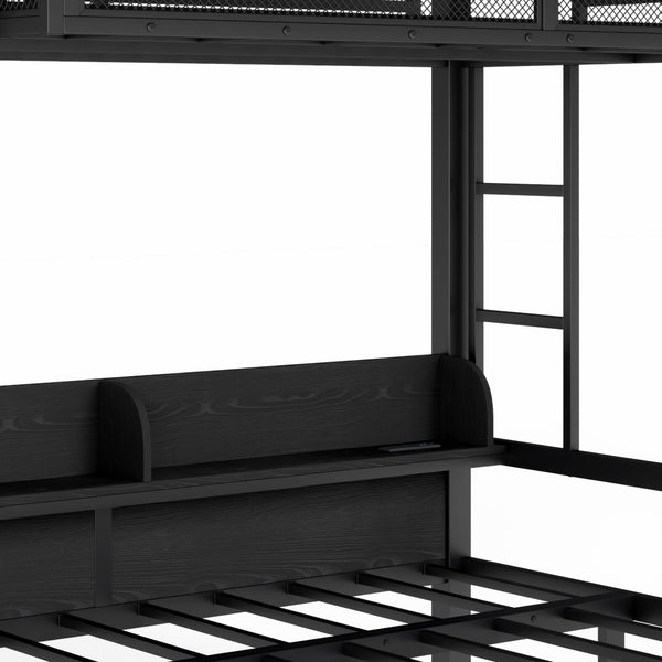 English Elm Twin Over Metal Bunk Bed with Led Lights Usb Ports Drawers and Sofa Conversion W5305S00002