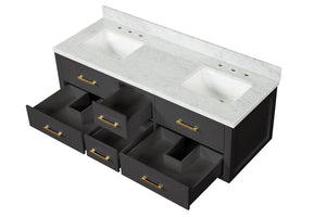English Elm Black Double Bath Vanity With Carrara Marble Top - Elegant Design, Soft-Close Drawers, Fully Assembled B2731P258030