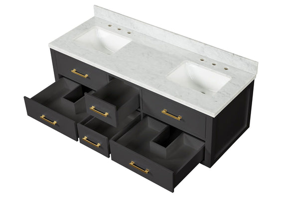 English Elm Black Double Bath Vanity With Carrara Marble Top - Elegant Design, Soft-Close Drawers, Fully Assembled B2731P258030
