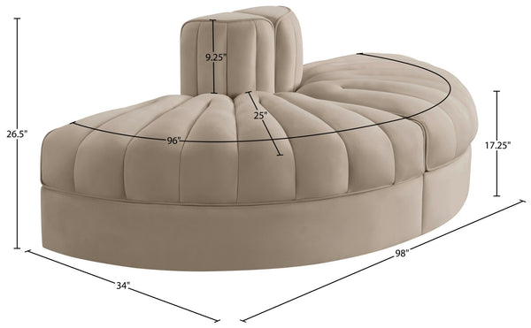 Meridian Furniture Rummi Two Piece Modular Sofa in Channel Tufted Beige Velvet for Living Rooms 660Beige-2RC
