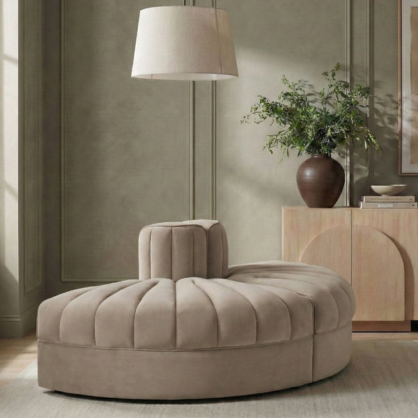 Meridian Furniture Rummi Two Piece Modular Sofa in Channel Tufted Beige Velvet for Living Rooms 660Beige-2RC
