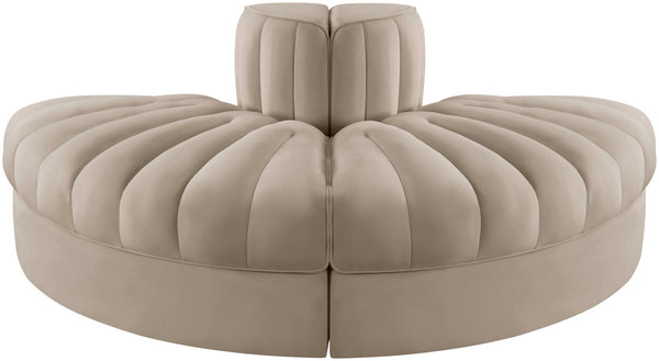 Meridian Furniture Rummi Two Piece Modular Sofa in Channel Tufted Beige Velvet for Living Rooms 660Beige-2RC