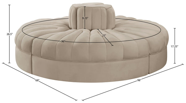 Meridian Furniture Rummi Four Piece Modular Sofa with Channel Tufted Velvet and Stain Resistant Fabric 660Beige-4RC