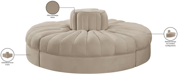 Meridian Furniture Rummi Four Piece Modular Sofa with Channel Tufted Velvet and Stain Resistant Fabric 660Beige-4RC
