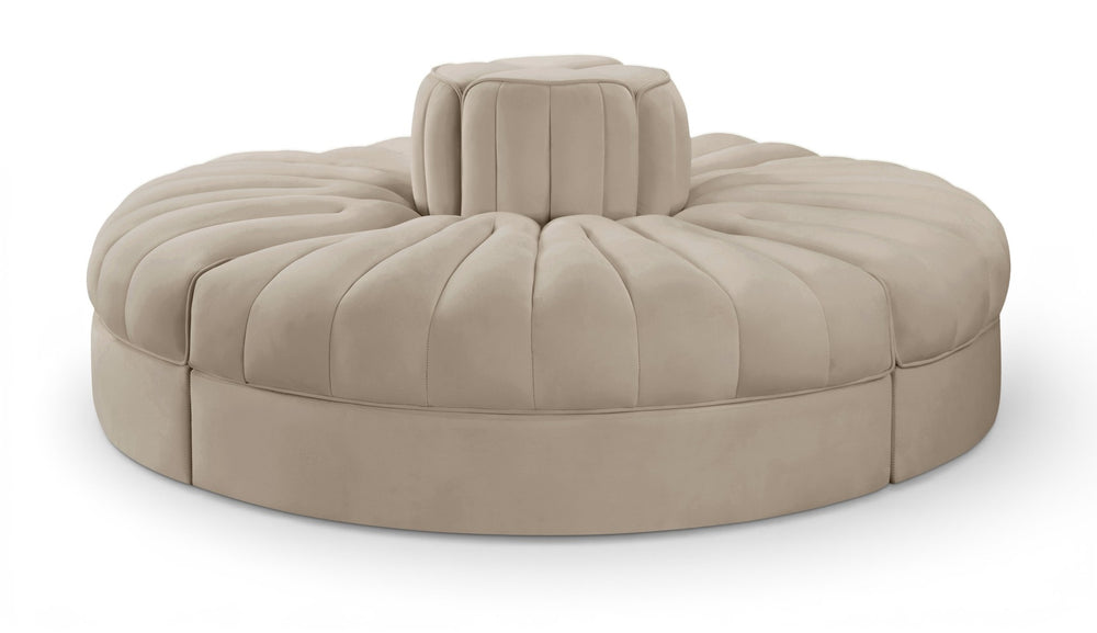 Meridian Furniture Rummi Four Piece Modular Sofa with Channel Tufted Velvet and Stain Resistant Fabric 660Beige-4RC